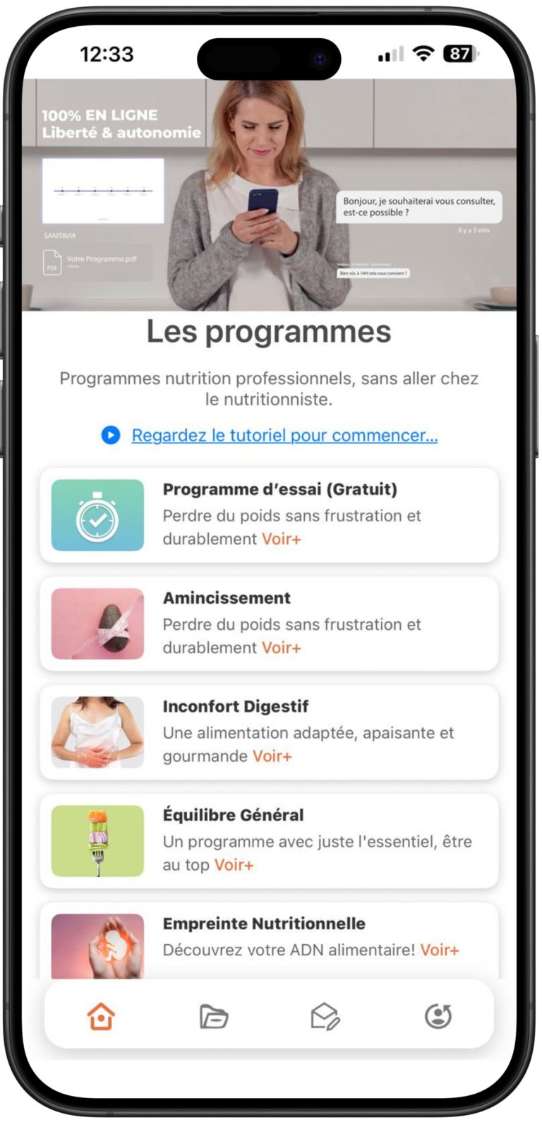 L'application Sanitavia — écran principal
